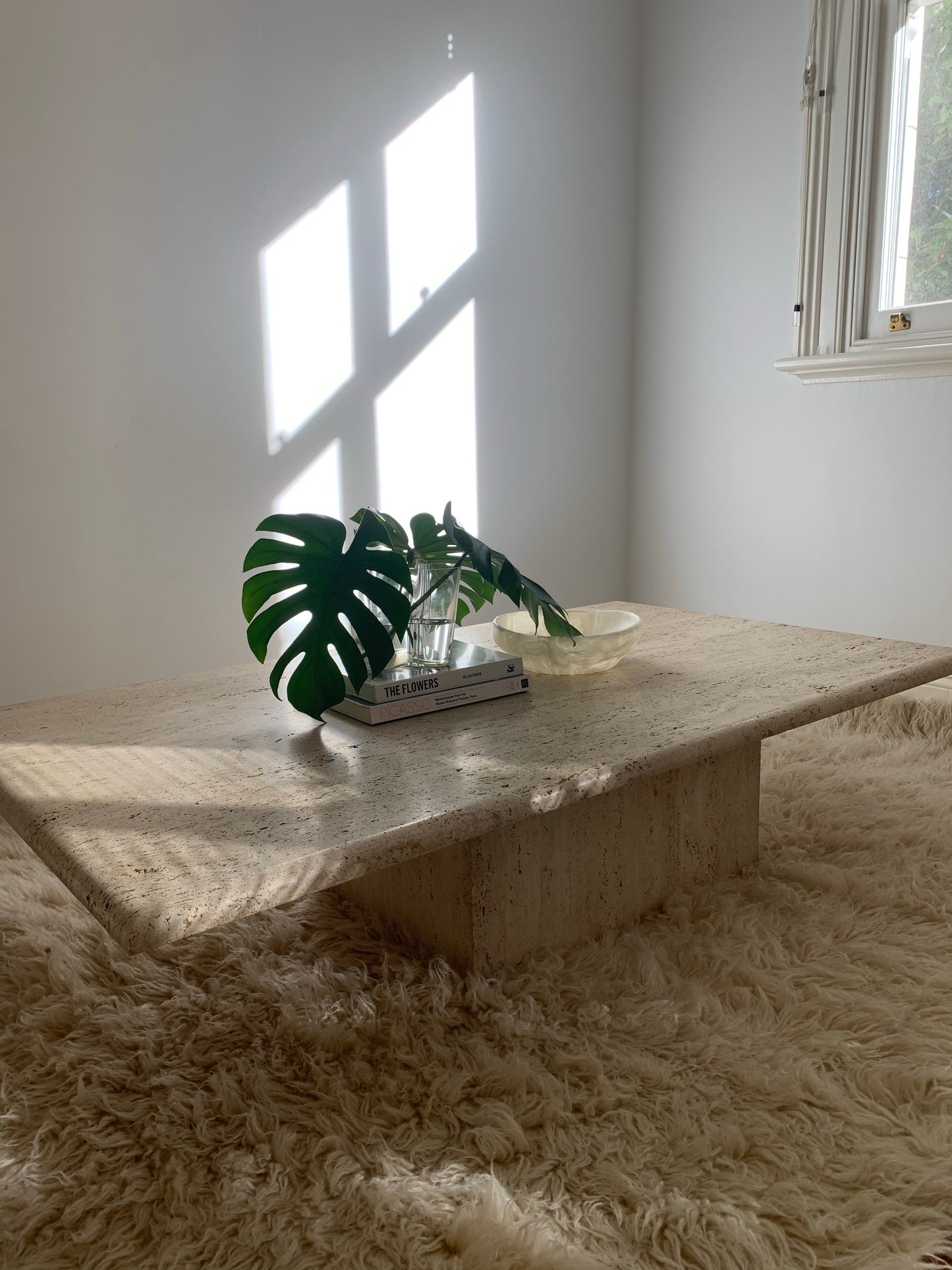 Large Vintage Unfilled Travertine Coffee Table