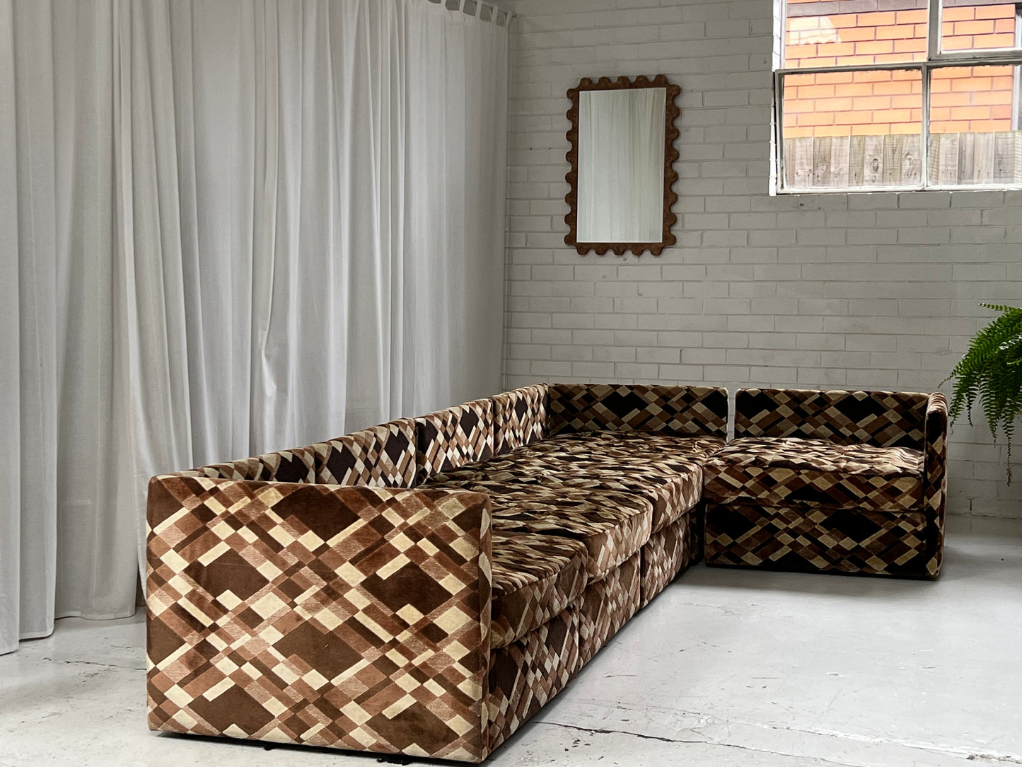 - Vintage Geometric Velvet Modular Sofa
