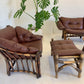 Vintage Cane and Leather Armchair + Ottoman