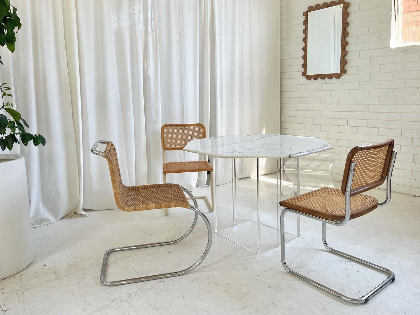 Octagonal Carrara Marble & Lucite Table