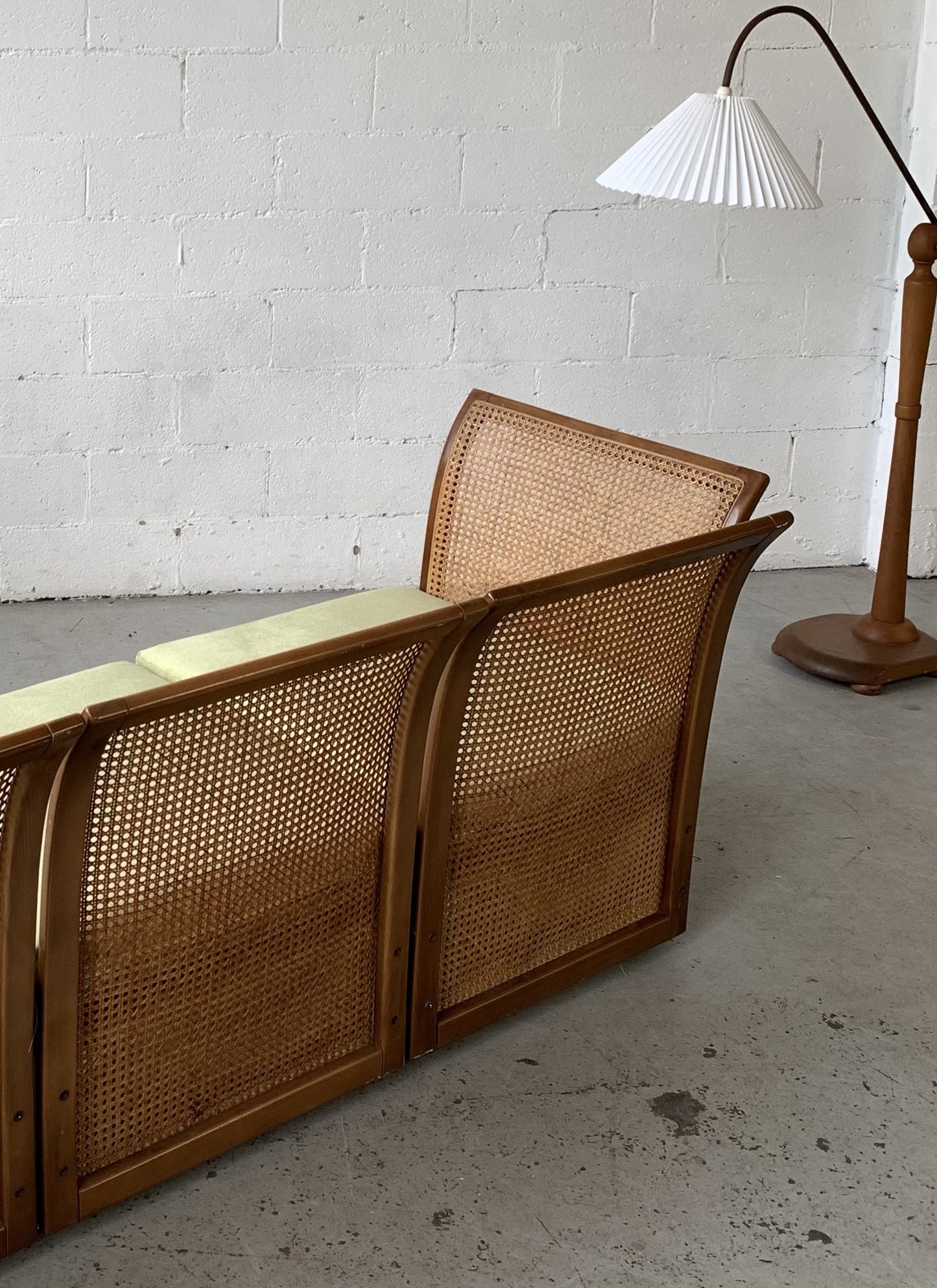 Refurbished Velvet & Rattan Sofa, Circa 1960-70