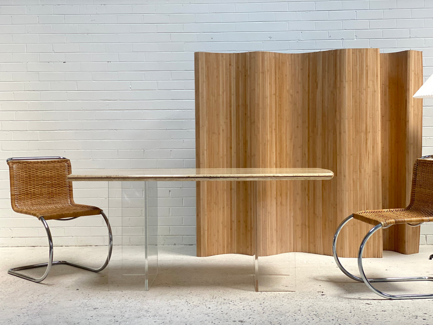 Custom Travertine Lucite Dining Table