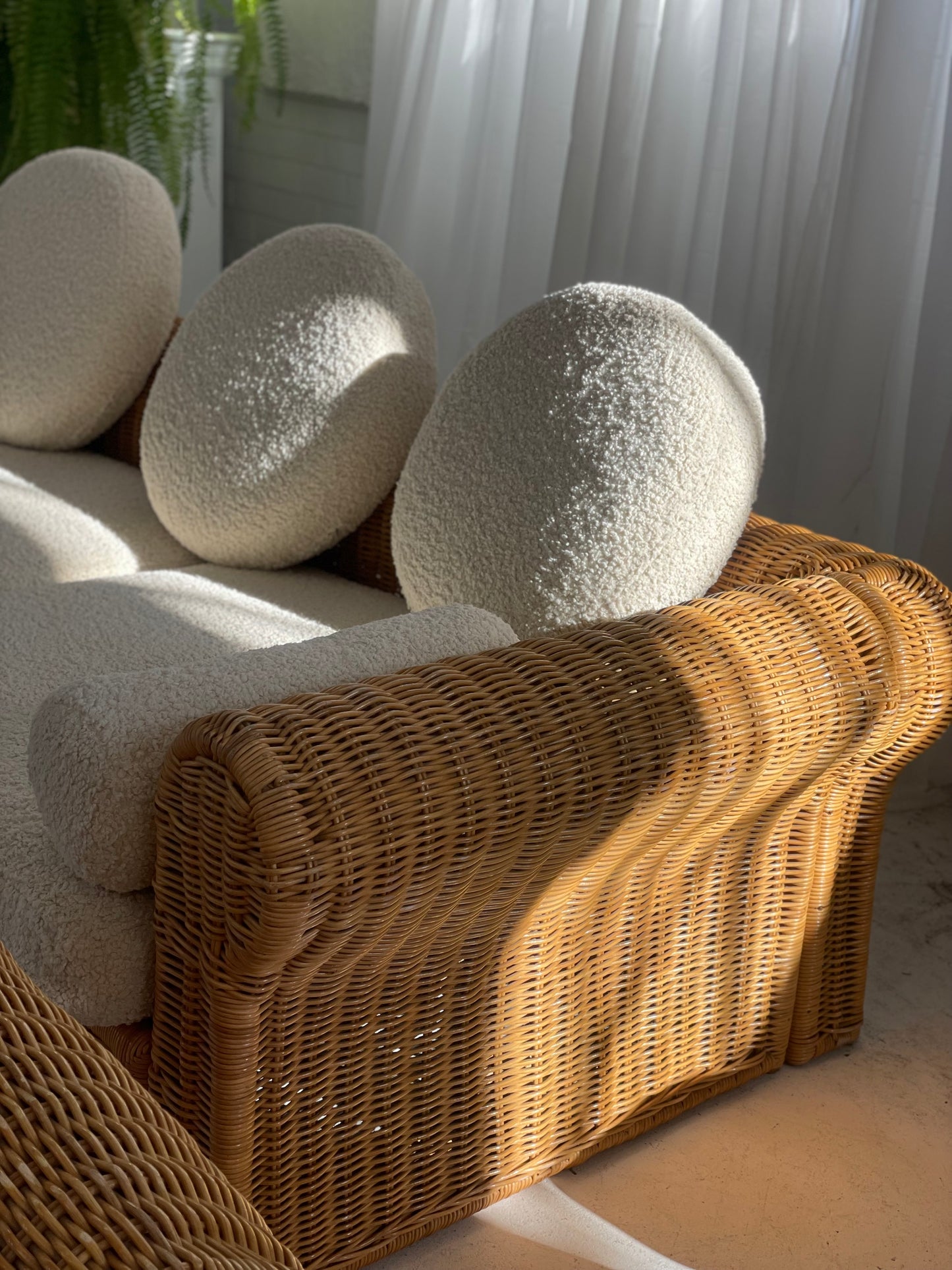 Vintage Cane and Boucle Lounge / Day Bed