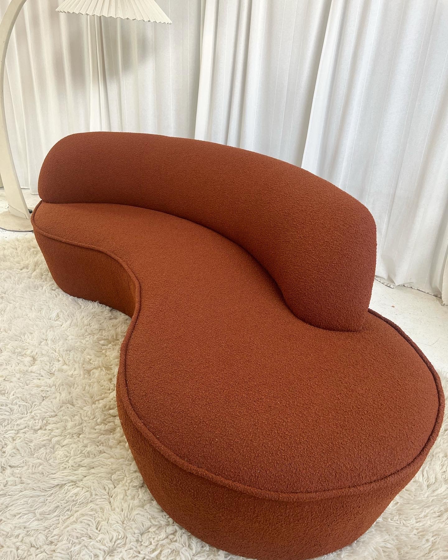 - Bespoke Rust Boucle Curved Sofa