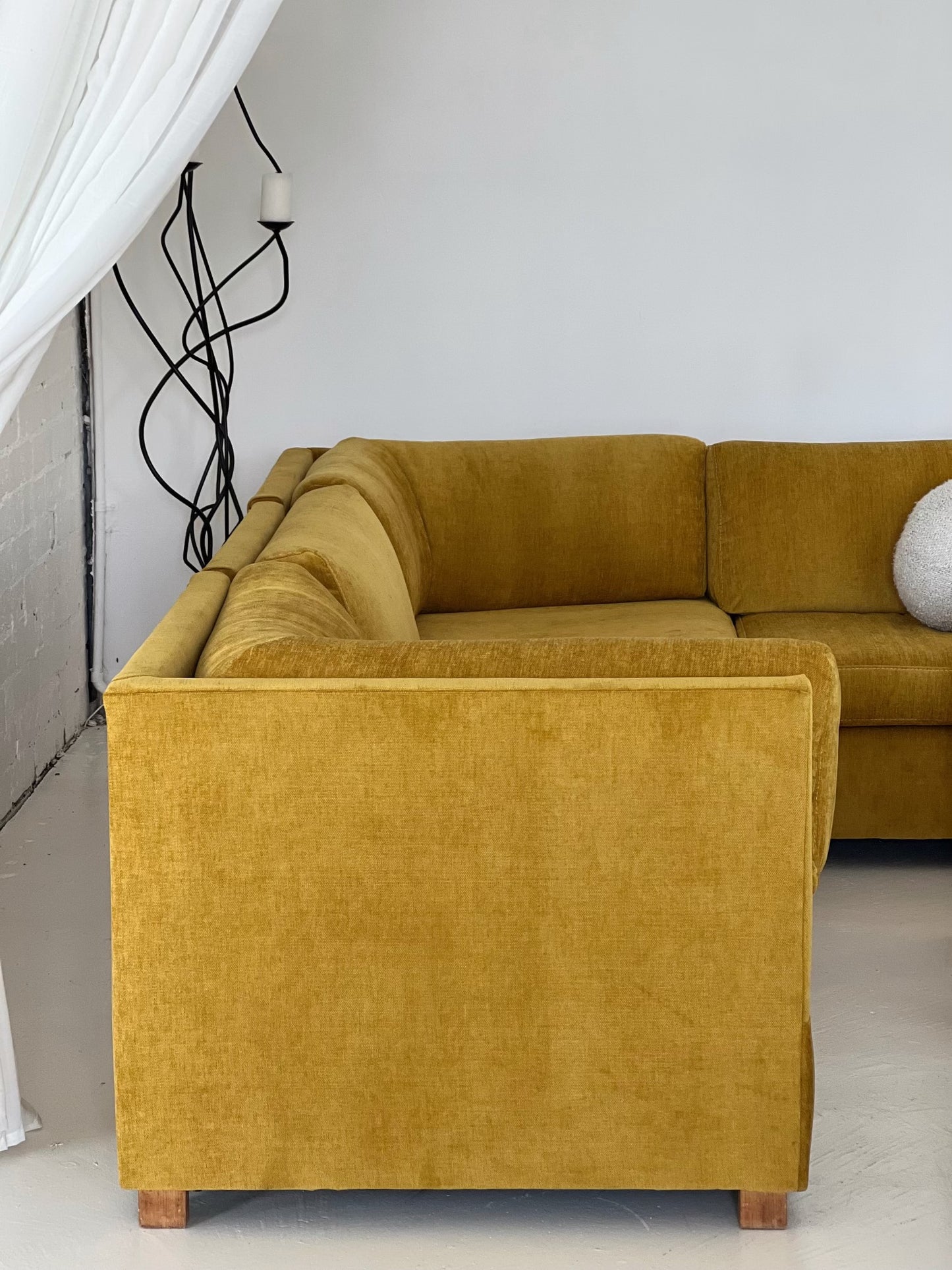 Large Yellow Velvet Vintage Modular Sofa