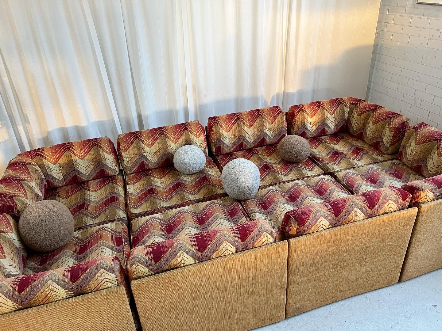 Vintage 9 Piece Geometric Corduroy Modular Sofa & Ottoman (Set)