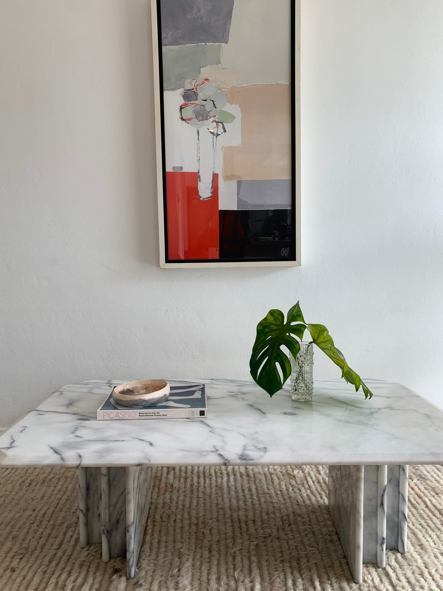 Vintage Carrara Marble Coffee Table with Sculptural Base