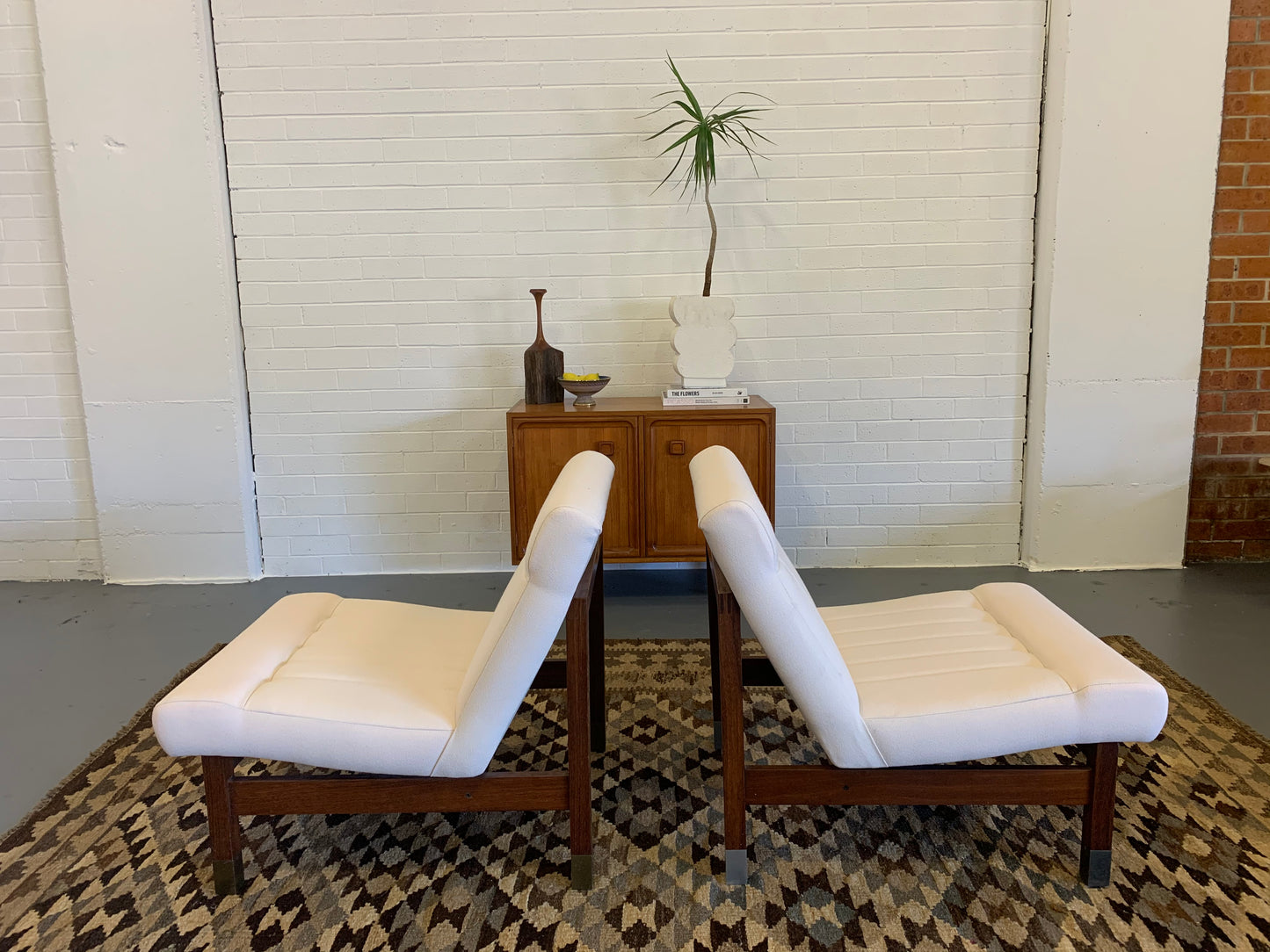 Mid Century European Armchair Reupholsteted in Cream Boucle