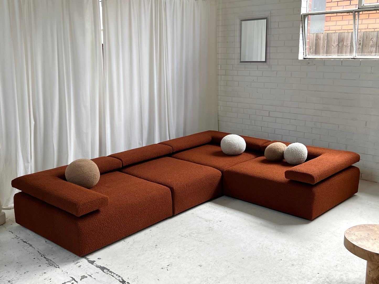 Large Bespoke Rust Boucle Modular Sofa