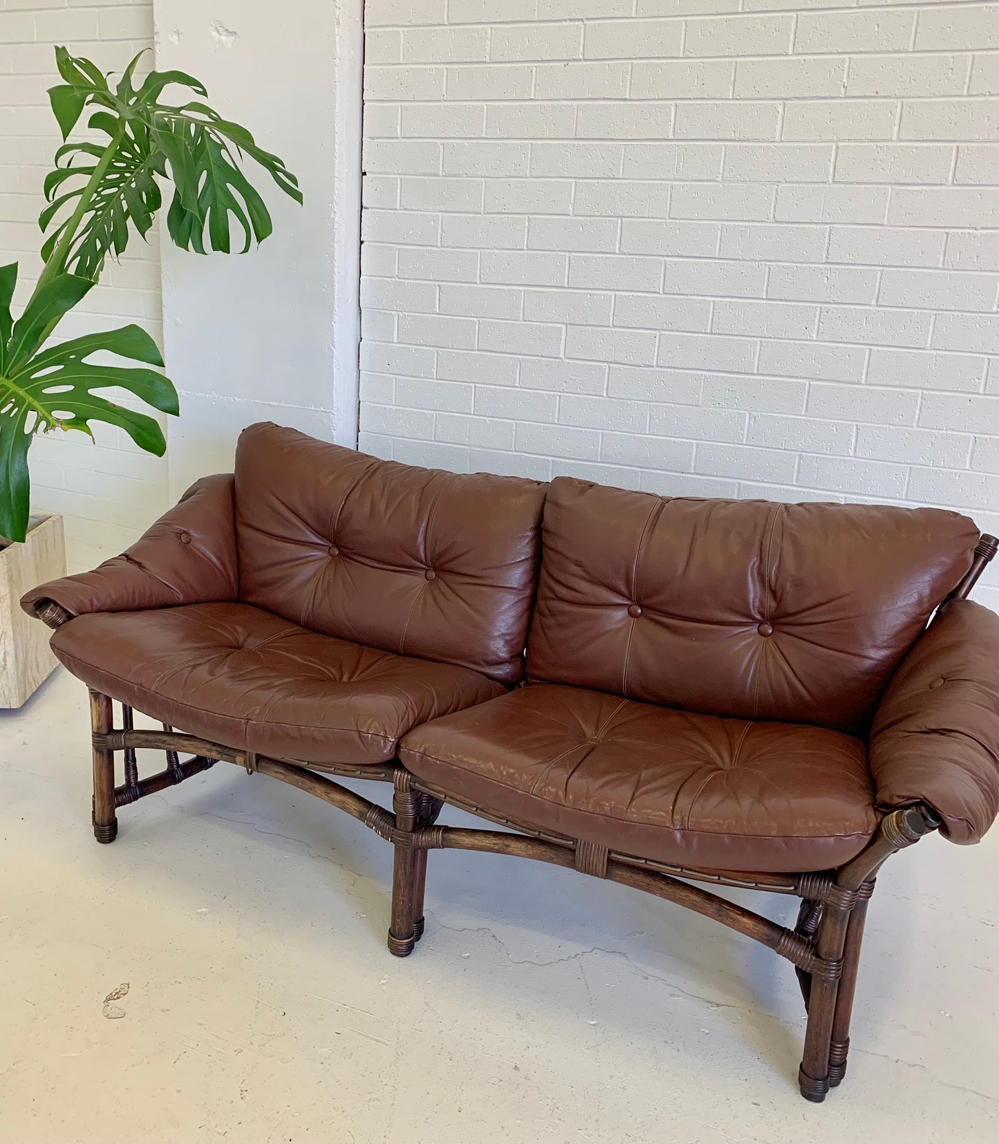 Vintage Cane and Leather Lounge