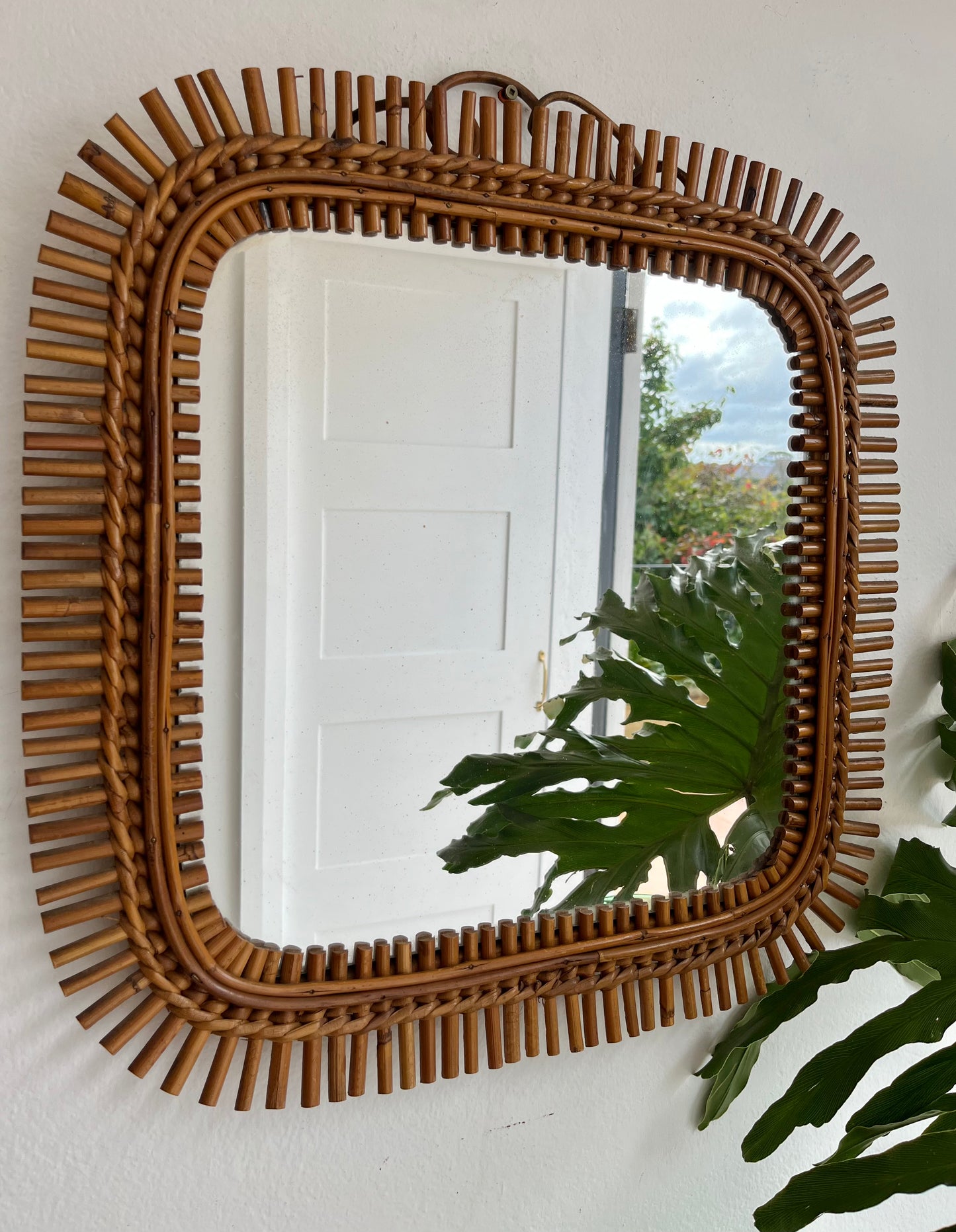 Vintage Italian Bamboo Mirror by Bonacina