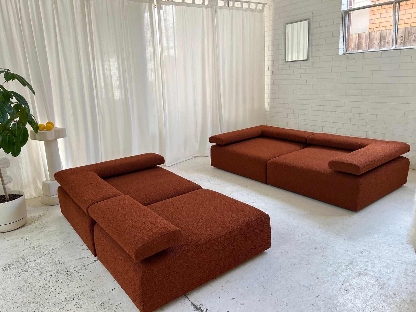 Large Bespoke Rust Boucle Modular Sofa