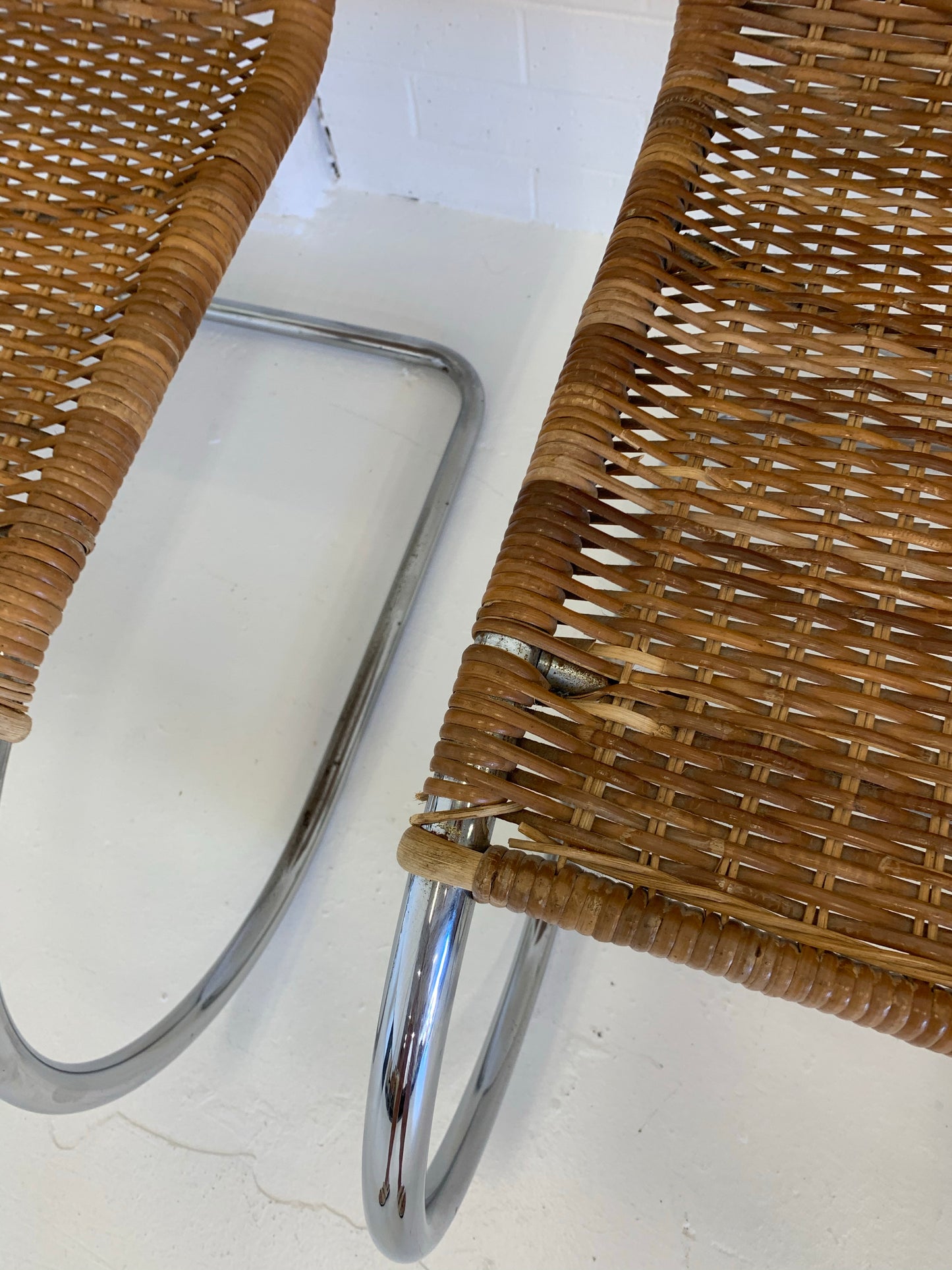 Vintage Cantilever Wicker and Chrome Dining Chairs
