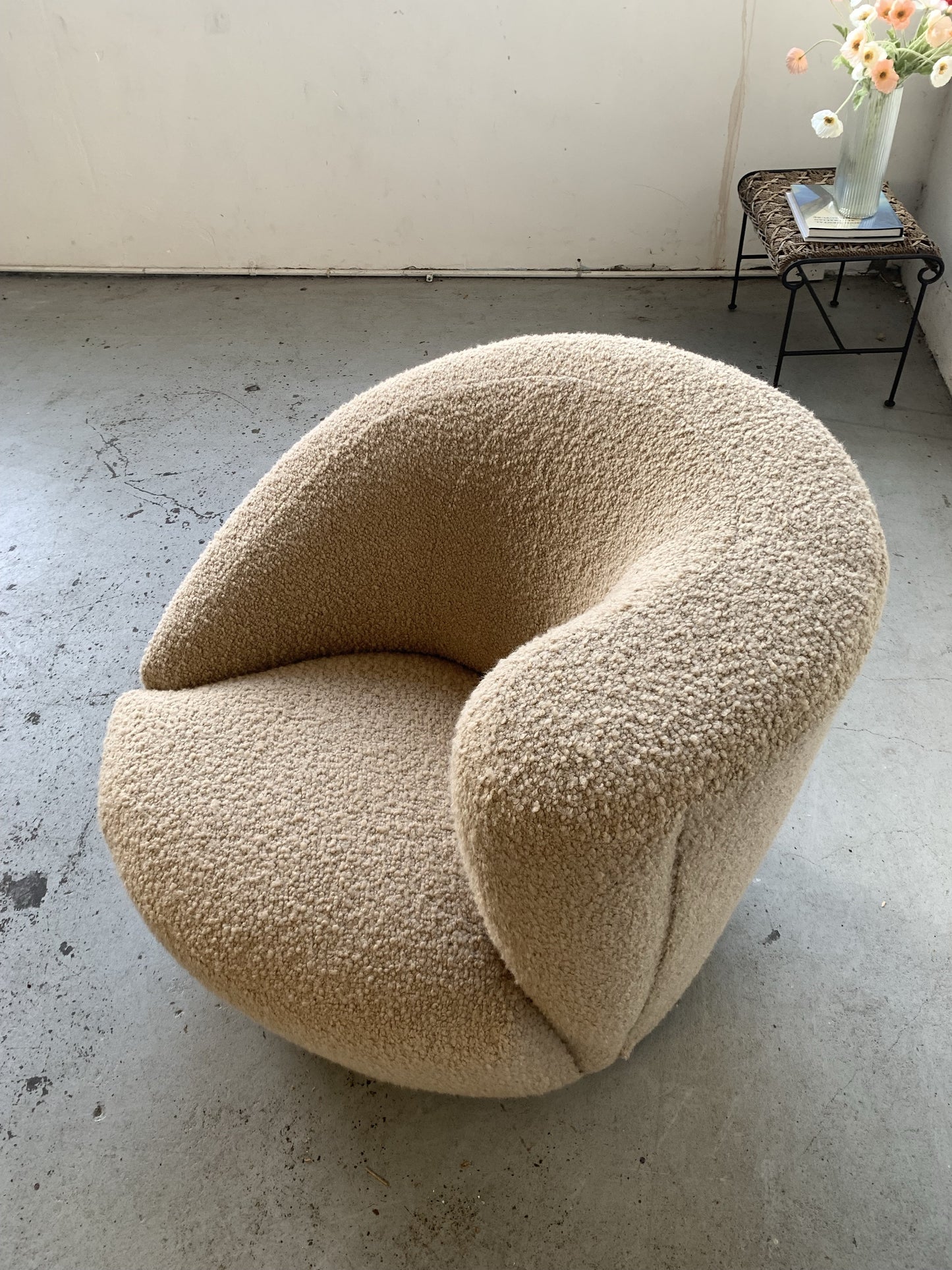 Sculptural Wool Boucle Swivel Chair by Design Warehouse