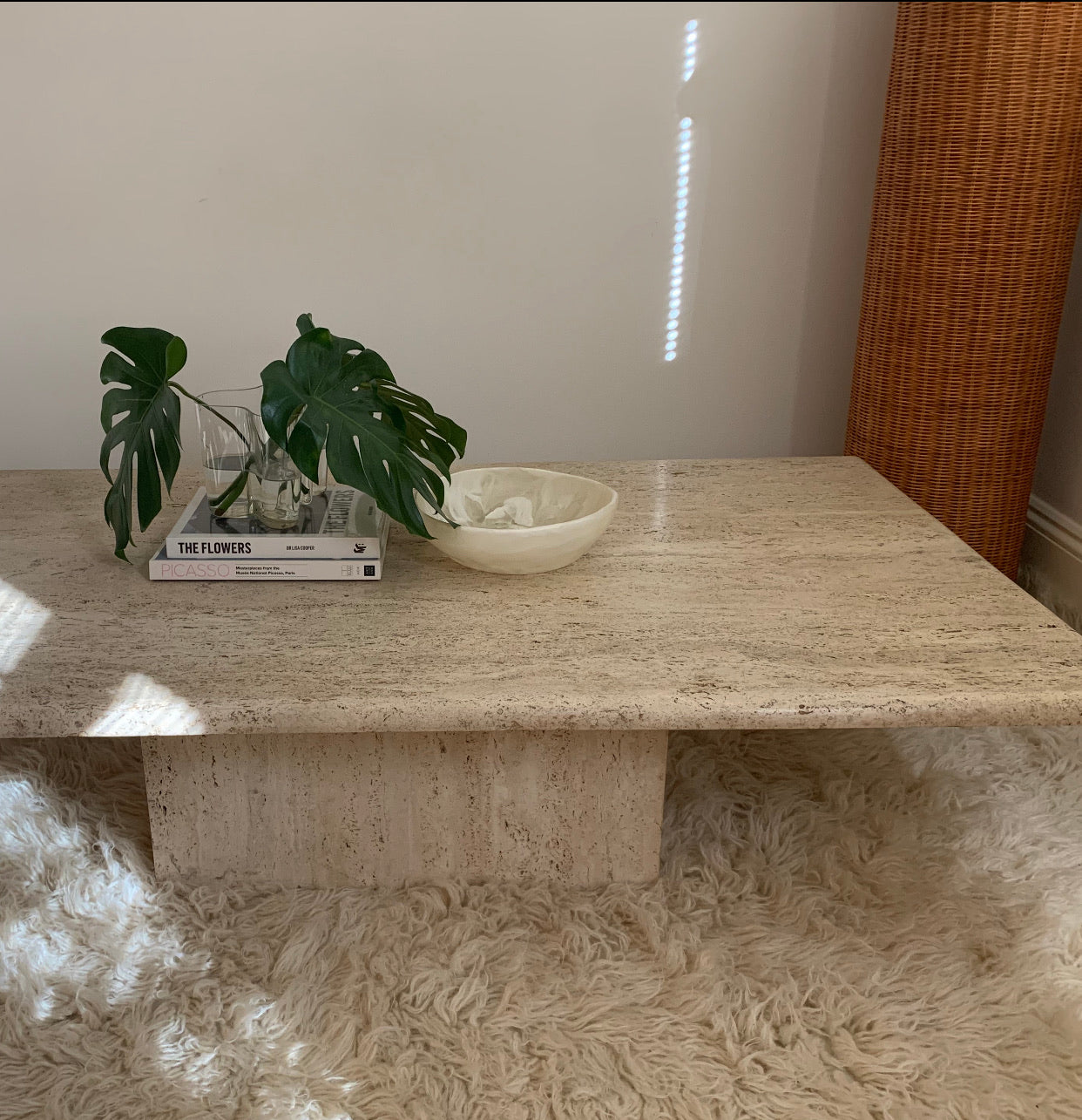 Large Vintage Unfilled Travertine Coffee Table