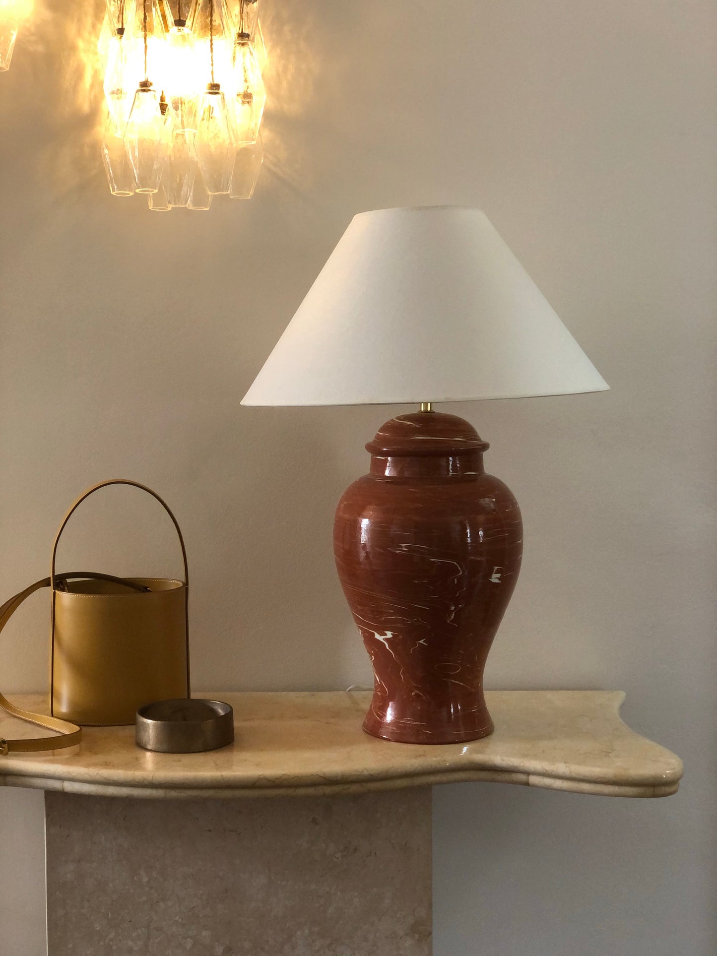 Handmade Italian Marbled Lamp with Large Shade