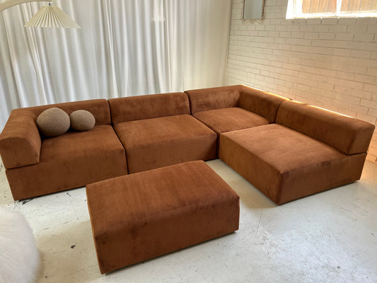 - Bespoke Large Caramel Corduroy Modular Sofa Set
